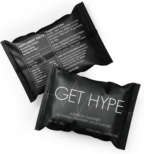 [BRSRAAQBPIIAOAIY] GET Hype Energy Gummies (en anglais seulement) Vegan, non OGM, supplément énergétique sans gluten avec caféine, vitamine B12, B6, vitamine C & zinc (en anglais seulement) Boost Focus, clarté mentale et énergie (en anglais seulement)