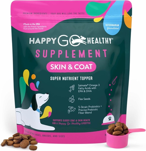 [BRSWYBA6BF5BM2DH] Skin & Coat Supplements for Dogs | Probiotic & Prebiotic Benefits with Wild Salmon Omega 3s to Help Your Dog Shine from The Inside Out | All Breeds, Ages and Sizes | 120 Count