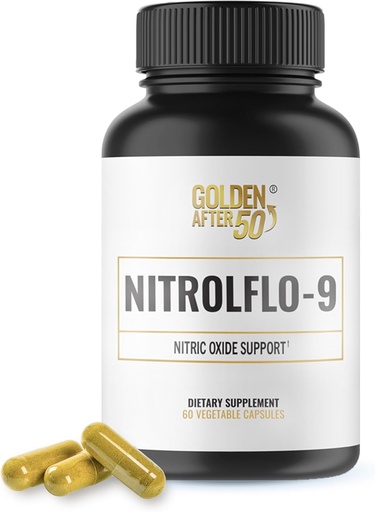 [BRSRAYYFBAHQ2YD2] Golden After 50 NitrolFlo-9 - Nature-Powered Nitric Oxide Supplement with Pomegranate Extract, Grape Seed, and S7® - Podporuje cirkuláciu živín a optimálnu energiu - 60 Kapsule