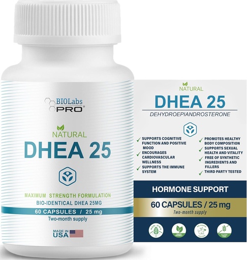[BRSRAZQPAUBA2AIV] Dhea Supplement For Women and Men, Dhea 25 Supplement for Hormone Balance, Pure Dhea Supplements Gluten Free, Dhea For Men Maximum Strength Formulation, Vegetarian Capsules (60 Caps - 2-Month Supply)