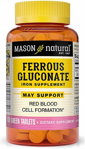 [BRSWIF3QBYGWGE34] Mason Natural Ferrous Gluconate - Supports Red Blood Cell Formation, Gentle on Stomach Iron Supplement, 100 Tablets