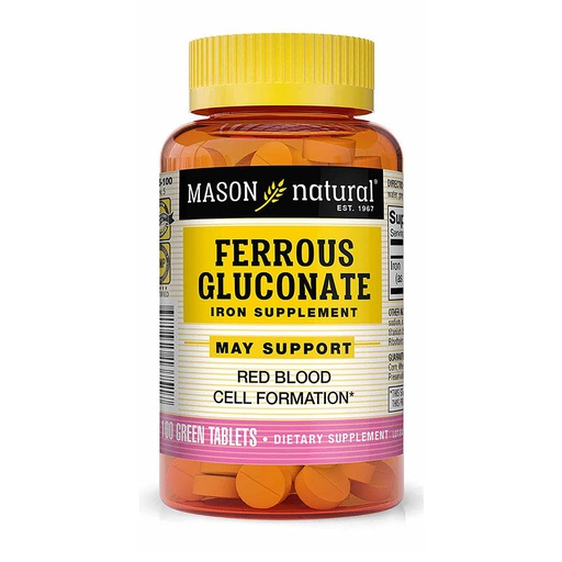 [BRSWIF3QBYGWGE34] Mason Natural Ferrous Gluconate - Supports Red Blood Cell Formation, Gentle on Stomach Iron Supplement, 100 Tablets