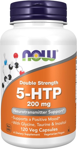 [BRSWIEDZDIEG2HL6] AHORA Suplementos, 5-HTP (5-hidroxitryptofan) 200 mg, doble fuerza, soporte neurotransmisor*, 120 cápsulas de veg
