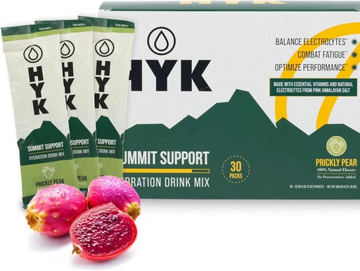 [BRSRAZT3AEMGCYLD] HYK Electrolyte Drink Mix | Science-Backed Endurance Fuel for Runners, Ultra & Trail Athletes | Energy, Focus, Hydration + Recovery All in One Stick Pack | Prickly Pear Flavor, 30 Count