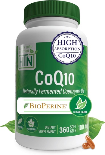 [BRSWIFIQPN4G23TG] Gesundheit Thru Nutrition CoQ-10 100mg mit BioPerine 360 Softgels | Hohe Absorption Natürlich vergütet USP Grade Coenzyme Q10 Supplement | 3. Partei Getestet | Herzgesundheit und Energieunterstützung