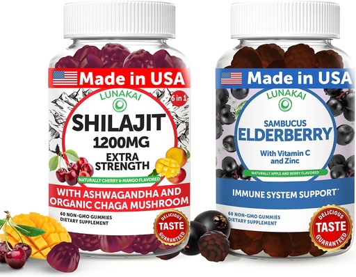 [BRSRABQCBUFRGHQ4] Lunakai USA Made Shilajit & Elderberry Gummies Bundle 
