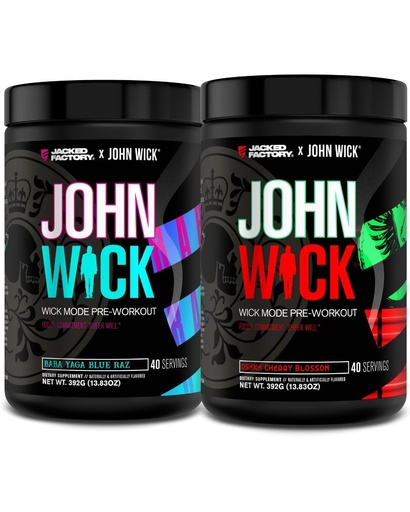[BRSRAED3CQMR4ET2] Jacked Factory X John Wick - Wick Mode Pre Workout Powder - Intense Energy, Battle-Ready Focus, Unstoppable Commitment, and Sheer Will - Baba Yaga Blue Raz & Osaka Cherry Blossom (80 Servings)