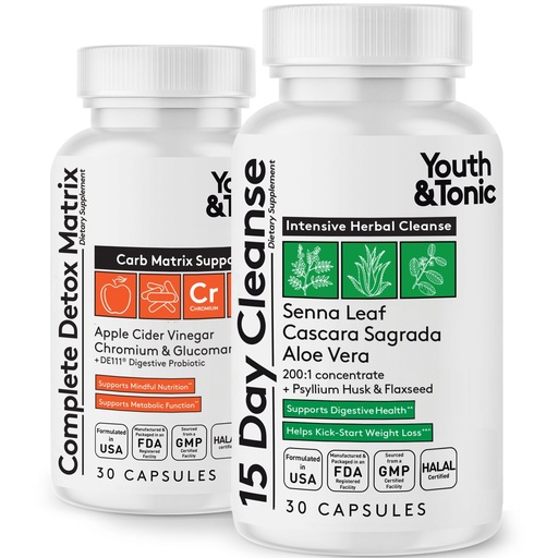 [BRSWYY3ROQDWE33U] Youth & Tonic 15 Day Cleanse – Intensive Herbal Colon Cleanser & Gut Detox for Bloating Relief, Digestive Regularity and Metabolism Support, Advanced Colon Cleanse for Women & Men, 60 Detox Pills