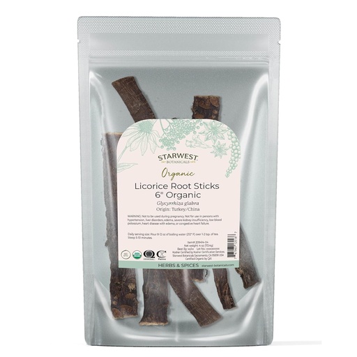 [BRSWIFQ4CEAAO2AV] Starwest Botanicals Organic Dried Licorice Root Sticks 6" - Herb for Loose Leaf Tea Blends, Candy, & Baked Goods, Cut & Sifted, Certified Kosher, Non-GMO - 4 oz Pouch