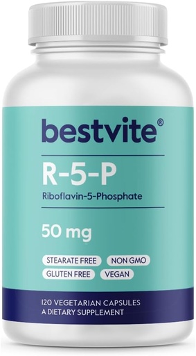 [BRSRAZAZBMNRED32] BESTVITE Рибофлавин-5-фосфат 50 мг (120 вегетарианских капсул) - Нет стеаратов - Веган - Не ГМО - Без глютена - Биоактивная форма витамина В2