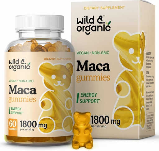 [BRSW22QHOV6GO3TL] Wild & Organic Maca Root Gummies 1800mg - Yellow, Red, Black Maca Powder Chews for Overall and Mood Support - Peruvian Supplement for Men and Women - 60 Vegan, Non-GMO Gummies