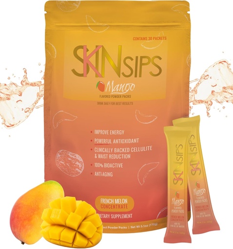 [BRSRAGQBOENQOFLD] Skin Health & Energy Boost Drink Mix- Sugar Free, SOD B (TM), Antioxidants from French Melon Concentrate, On The Go Stick Packs, Mango, 30 Pack