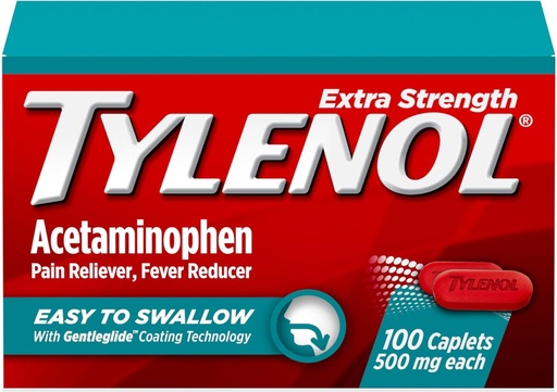 [BRSROBAYCMPAM3DL] Tylenol Extra Strength Easy to Swallow Acetaminophen, Pain Reliever & Fever Reducer Coated Caplets for Adults with Gentleglide Technology, 500 mg Extra Strength Acetaminophen, 100 ct