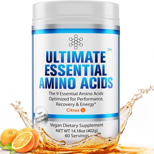 [BRSROGAOAENRGCY3] Ultimate 100% Essential Amino Acids Powder [Citrus Flavor, 60 (5g) Servings] BCAA Plus L-Lysine, L-Threonine, L-Phenylalanine, L-Methionine, L-Histidine & L-Tryptophan Nutritional Supplement