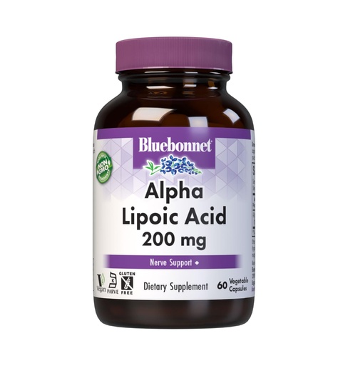 [BRSWIYQZBQOBQ2DC] Bluebonnet Alpha Lipoic Acid 200mg - Powerful Antioxidant Nerve Support Supplement - For Women & Men Daily - Non-GMO, Vegan, Kosher - Gluten-Free, Soy-Free, Dairy-Free - 60 Vegetable Capsules