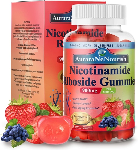 [BRSRAALQOECWYGYU] NAD Supplement Gummies Sugar-Free, NAD Nicotinamide Riboside Resveratrol 900mg w. Quercetin, Collagen Biotin & Vitamin, High Potency NAD Resveratrol Supplements for Anti Aging, Energy, Focus