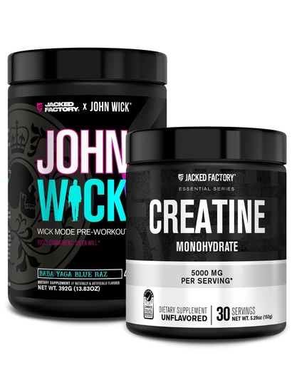[BRSRAFT4CICQOE3V] Jacked Factory X John Wick - Wick Mode Pre Workout Powder (Baba Yaga Blue Raz, 40 Servings) & Creatine Monohydrate Powder (Unflavored, 30 Servings)