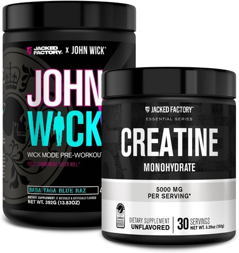 [BRSRAFT4CICQOE3V] Jacked Factory X John Wick - Wick Mode Pre Workout Toz (Baba Yaga Blue Raz, 40 Hizmet) & Kretine Monohidrat Toz (Unflavored, 30 Hizmet)