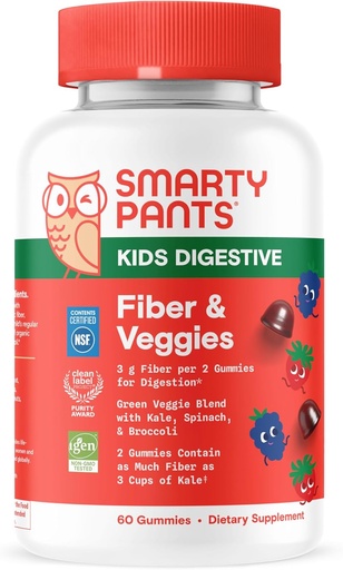 [BRSROBQ3OJ4GE3Q3] SmartyPants Kids Fiber & Veggies: Prebiotic Fiber Gummies for Kids, Fiber Supplement with Inulin, Organic Green Veggie Blend, Vegan, Gluten Free, Mixed Berry Flavor, 60 Count (30 Day Supply)