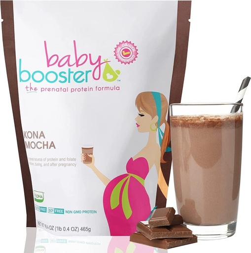 [BRSWIAAGCEFBKEDA] Baby Booster Chocolate Mocha Prenatal Vitamin Supplement and Protein Shake,Caffeine Free,All Natural,Vegetarian DHA,High Protein,Methyl Folate,B Vitamins,Great for Morning Sickness,16.4Oz(1.03LB) 465G