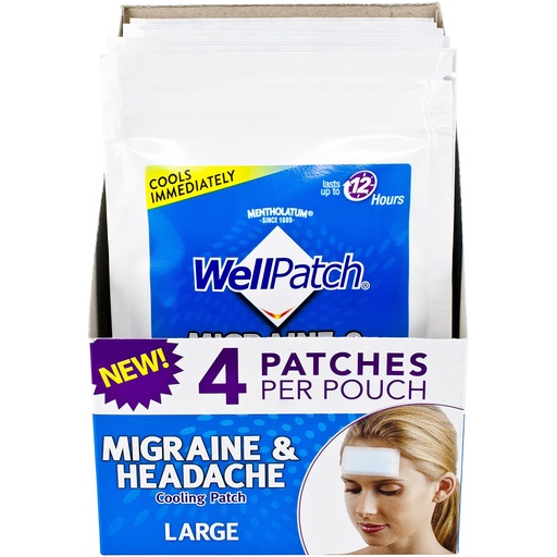 [BRSWGZ3YBEGQIA3F] WellPatch Migraine & Headache Cooling Patch - Drug Free, Lasts Up to 12 Hours, Safe to Use with Medication - Large Patches (4 Packs of 4 Patches), Each 4.3 x 2 in