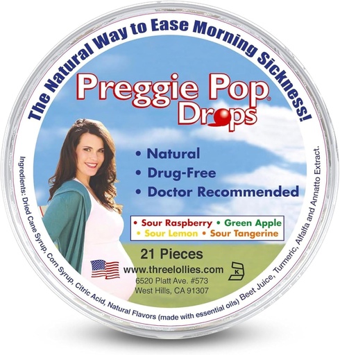 [BRSWIZYIDIGGYDDI] Preggie Pop Drops | 21 Drops | Morning Sickness during pregnancy | Safe for pregnant Mom & Baby | Gluten Free | Four Flavors: Lemon, Raspberry, Green Apple, Tangerine