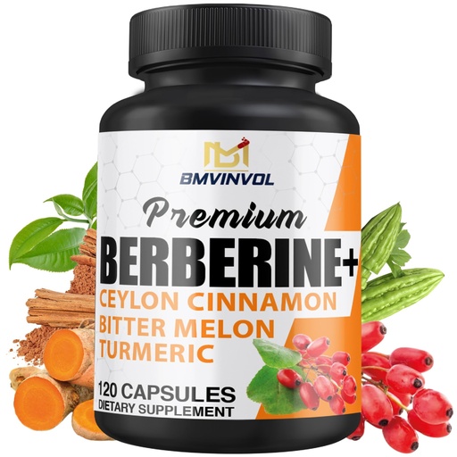 [BRSRAYIKBACGKEL3] Berberine HCl Supplement, Ceylon Cinnamon and Turmeric Capsules, Green Tea and Bitter Melon Capsules - 120 Capsules for 2 Month Supply