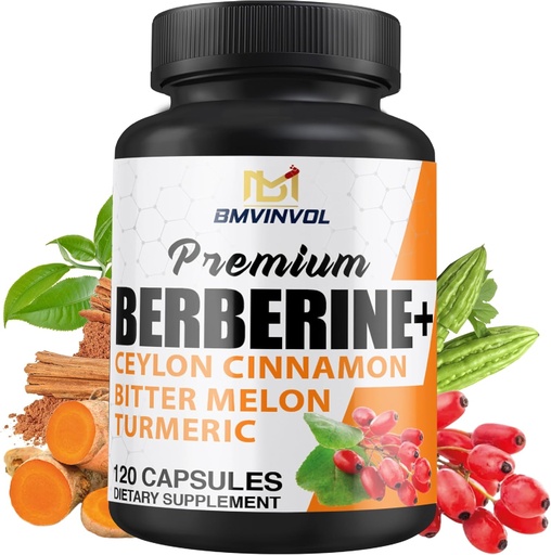 [BRSRAYIKBACGKEL3] Berberine HCl Supplement, Ceylon Cinnamon eta Turmeric Capsules, Green Tea eta Bitter Melon kapsulak - 120 kapsula 2 Hileko hornidurarako