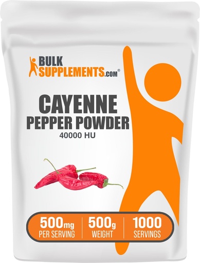 [BRSROGTYCBYBQD3U] BulkSupplements.com Cayenne Pepper 40000 HU Powder - Capsaicin Supplements, Cayenne Pepper Powder - Vegan & Gluten Free, 500mg per Serving, 500g (1.1 lbs) (Pack of 1)