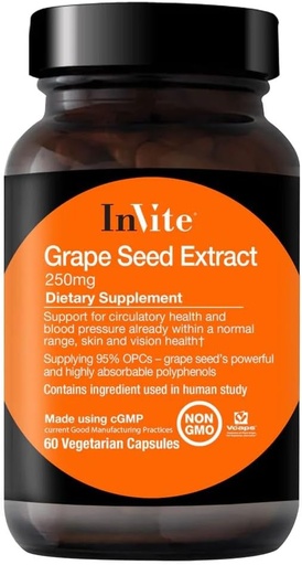 [BRSROAT7OQOREG33] Invite Health - Grape Seed Extract - Support for Circulatory Health and Blood Pressure Already Within a Normal Range - 60 Vegetarian Capsules - 30 Day Supply (2-Pack)