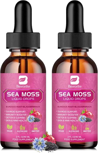 [BRSRO2QHPJ5GYFDB] Sea Moss Liquid Drops - Black Seed Oil & Irish Sea Moss Gel with Burdock Root Bladderwrack, Elderberry, Spirulina, Seamoss Supplement for Energy Booster, Digestive Health - 4 Fl Oz, Vegan