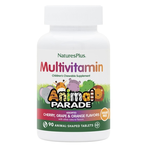 [BRSWKGQPAAAQA3LY] NaturesPlus Animal Parade Sugar-Free Children's Multivitamin - Assorted Cherry, Grape & Orange Flavors - Pack of 2, 90 Chewable Tablets - 90 Total Servings
