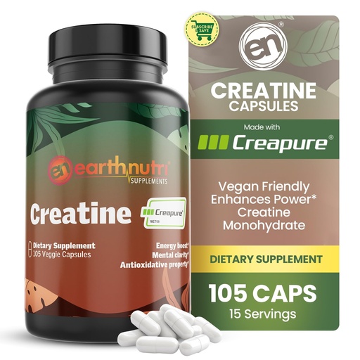 [BRSROH35OAMR4FY7] EarthNutri Creatine Monohydrate Capsules - Micronized for Better Absorption - Supports Muscle Strength, Strength & Recovery - 105 Capsules (5000mg per Serving, 7 Capsules)