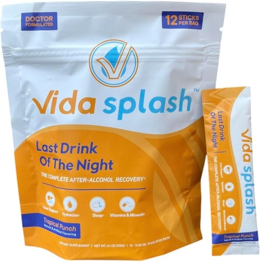 [BRSROZQCO4IWEHL7] – The Complete After-Alcohol Recovery - Hydration, Liver Support, Sleep, and Vitamins & Minerals - 12 Single-Serving Sticks - Tropical Punch Flavored Drink Mix – Targeting All 4 Key Areas