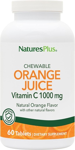 [BRSWIYT3PMCAAHDG] NaturesPlus Orange Juice - 60 Chewable Tablets - 1000mg Vitamin C - High-Potency Immune Support Supplement, Antioxidant - Vegan, Gluten Free - 60 Servings