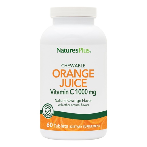 [BRSWIYT3PMCAAHDG] NaturesPlus Orange Juice - 60 Chewable Tablets - 1000mg Vitamin C - High-Potency Immune Support Supplement, Antioxidant - Vegan, Gluten Free - 60 Servings