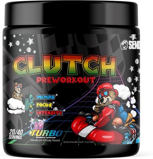[BRSROAA2CIPAA2DG] Sender Brand Clutch Turbo - High-Stim pré-treino Powerhouse com Beta Alanine, Taurine, Nitrosigina, Tirosina, Cafeína, Laranja Amarga, e Alpha Yohimbine para treinos intensos