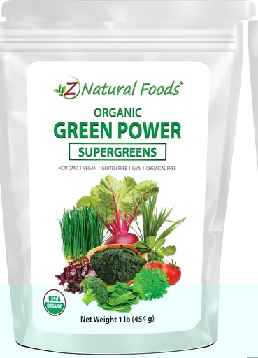 [BRSWIH3YDMHGCYDU] Z Natural Foods Organic Greens Superfood Powder - Barley Grass, Wheatgrass, Spirulina, Spinach, Broccoli, Alfalfa Leaf, Beet Root, Tomato, Dulse & Moringa - Raw Vegan Gluten Free - 1lb