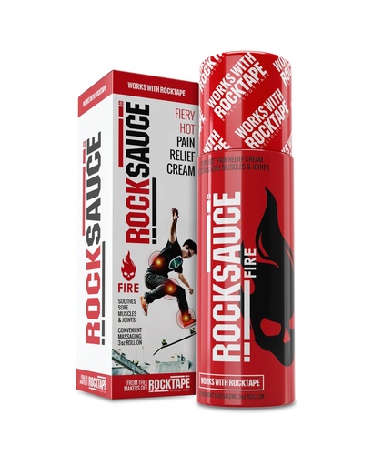 [BRSWKHQTDFYGACI3] RockSauce Fire, 3 oz Roll-On - Easy to use Pain Relief Cream - Capsaicin & Menthol Formula Relieves Muscle & Joint Pain - Works w/ RockTape - No-Mess Applicator - Dye-Free, Won't Stain Clothes