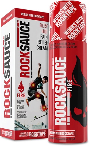 [BRSWKHQTDFYGACI3] RockSauce Fire, 3 oz Roll-On - Easy to use Pain Relief Cream - Capsaicin &amp; Menthol Fórmula Alimenta el músculo " Joint Pain - Works w/ RockTape - No-Mess Applicator - Dye-Free, Won't Stain Clothess