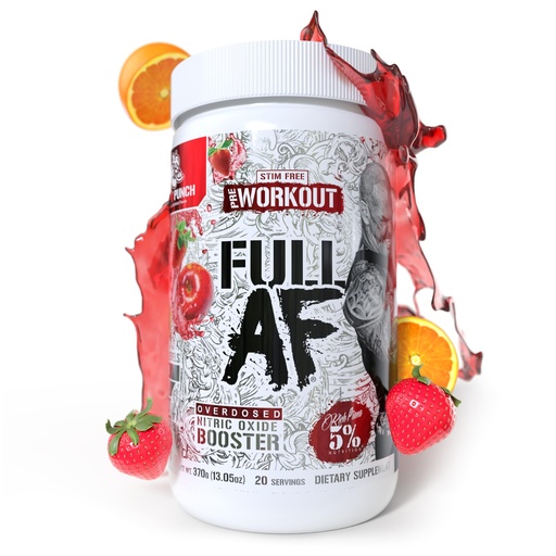 [BRSRAHAOCUBGMGTD] 5% Nutrition FullAF Pre-Workout | Stim-Free with Massive Pumps | L-Citrulline, L-Taurine, Nitrosigine, GlycerSize | 13.05 oz (Fruit Punch)