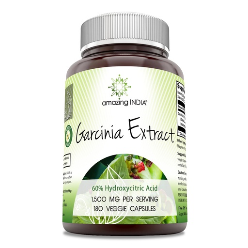 [BRSROGIDAF4A2EIV] Amazing India Garcinia Extract Supplement | 1500 Mg Per Serving | 180 Veggie Capsules | Non-GMO | Gluten Free | Made in USA