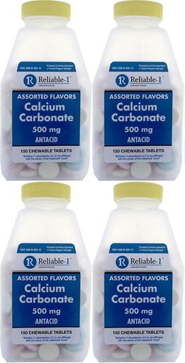 [BRSWECQZCB7QEGQ4] Kalzium 500 mg Generic für Tums sortierte fruchtgefressene Kautabletten Regelmäßige Stärke Antacid für saure Verdauung, Sour Stomach 150 Kautabletten pro Flaschenpackung von 4