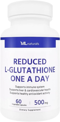 [BRSRMBICDEFREFLD] ML Naturals L-Glutathione 500mg per Capsule, 120 Vegetable Capsules- Immune Support, Antioxidant, and Detoxification, NSF-Certified & cGMP-Compliant.