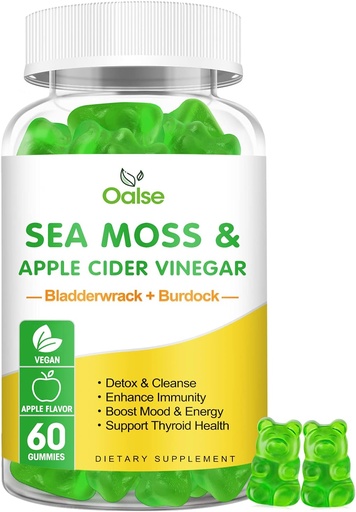 [BRSREZYOA4ARSCLU] Sea Moss Gummies -Apple Cider Vinegar, Bladderwrack, Burdock Root - Supports Immune Health,60 Ct
