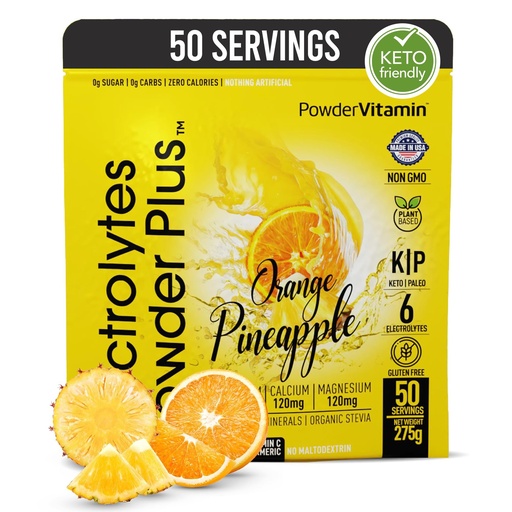 [BRSRAZQBPIBBGYA4] Electrolytes Powder Plus (50 Servings), 0 Calorie Keto, 0 Sugar, No Maltodextrin,1000mg Potassium,120mg Calcium,120mg Magnesium, Hydration Powder (50 Servings, Orange Pineapple)