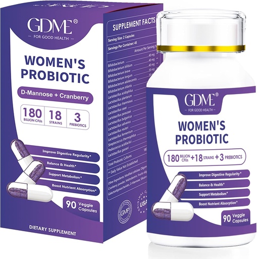 [BRSROZL2CUPREAI7] Probióticos 180 Billones CFU 18 Strains Contiene Prebiótico Orgánico Cranberry Probiótico Suplemento Digestión Inmunidad para la Salud de las Mujeres,No Soy Gluten Dairy Gratis 90 cápsulas vegetarianas