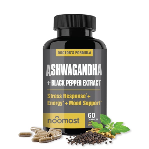 [BRSWGBIZOUBBOYLO] NooMost Organic Ashwagandha 400mg Capsules w/Black Pepper Extract as Vegan Ashwagandha Supplements for Anti Stress Relief, Natural Mood Support, Energy & Focus-60 Capsules