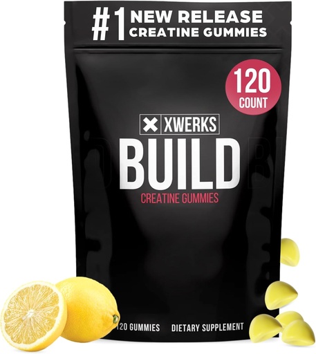 [BRSROCAEOF6A22D7] Xwerks Build Creatine Gummies for Men and Women, 120 Count, 100% Pure Creatine Monohydrate, Lemon Flavored Muscle Building Gummies 4g Per Serving, Pre Workout Anti Melting, 5000mg Total Creatine