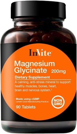 [BRSROHD2CAPGYYLX] InVite Health Magnézium Glycinate - Anti-Street Ásvány, hogy támogassa az egészséges izmok - 200mg - 90 tabletta - 45 napos ellátás (2-Pack)